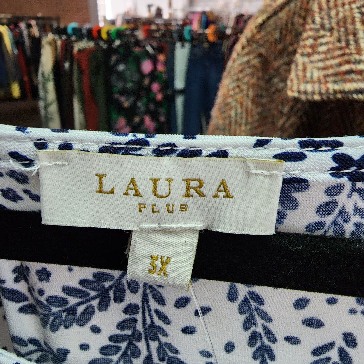 Laura Blue Floral Print Top Size 3X