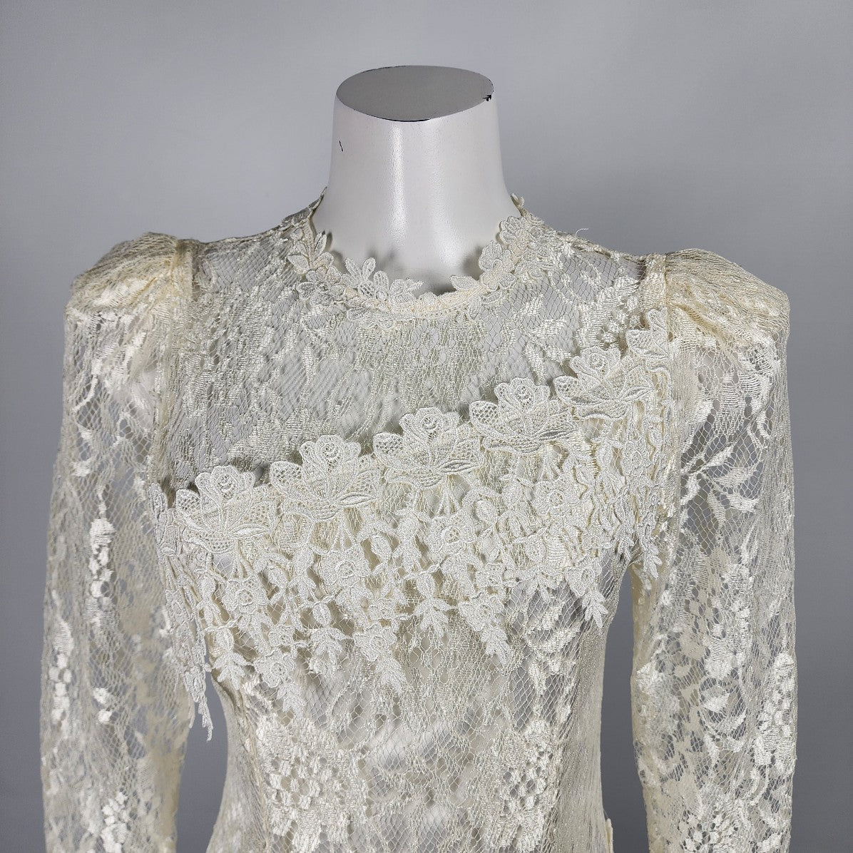 Vintage White Lace Midi Length Western Dress Size S