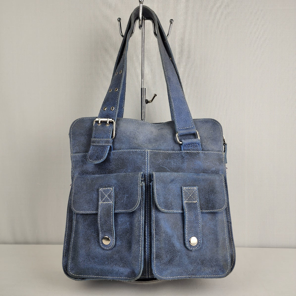 Yo Reinare Blue Suede Tote Leather Purse