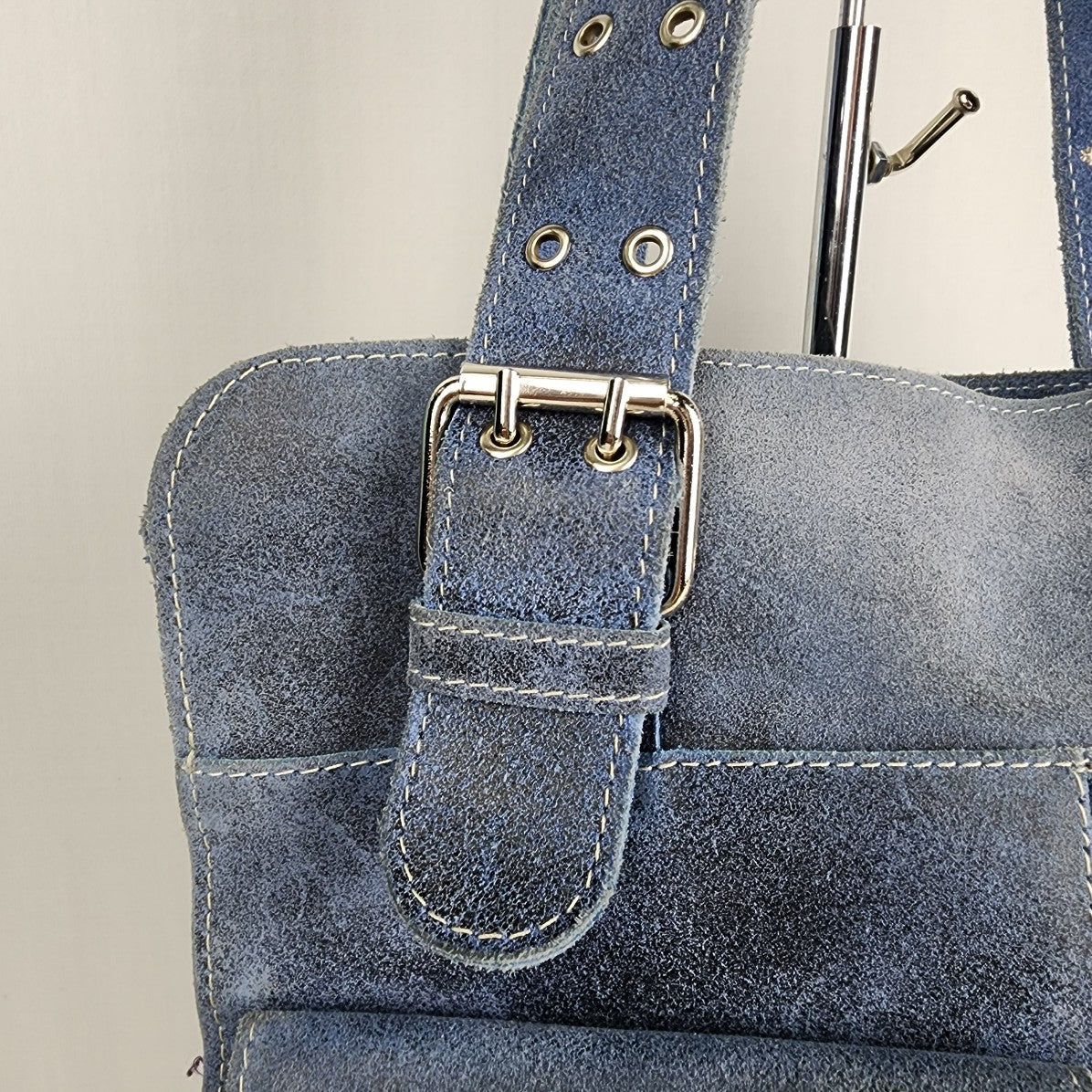 Yo Reinare Blue Suede Tote Leather Purse