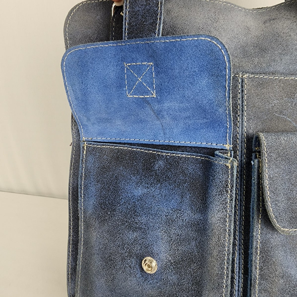 Yo Reinare Blue Suede Tote Leather Purse