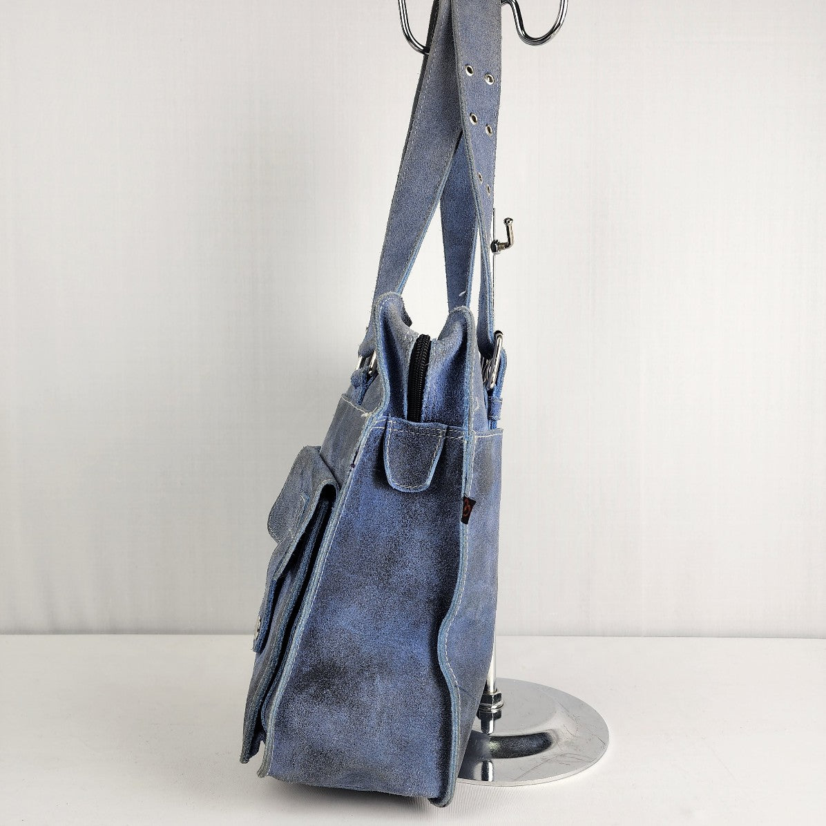 Yo Reinare Blue Suede Tote Leather Purse
