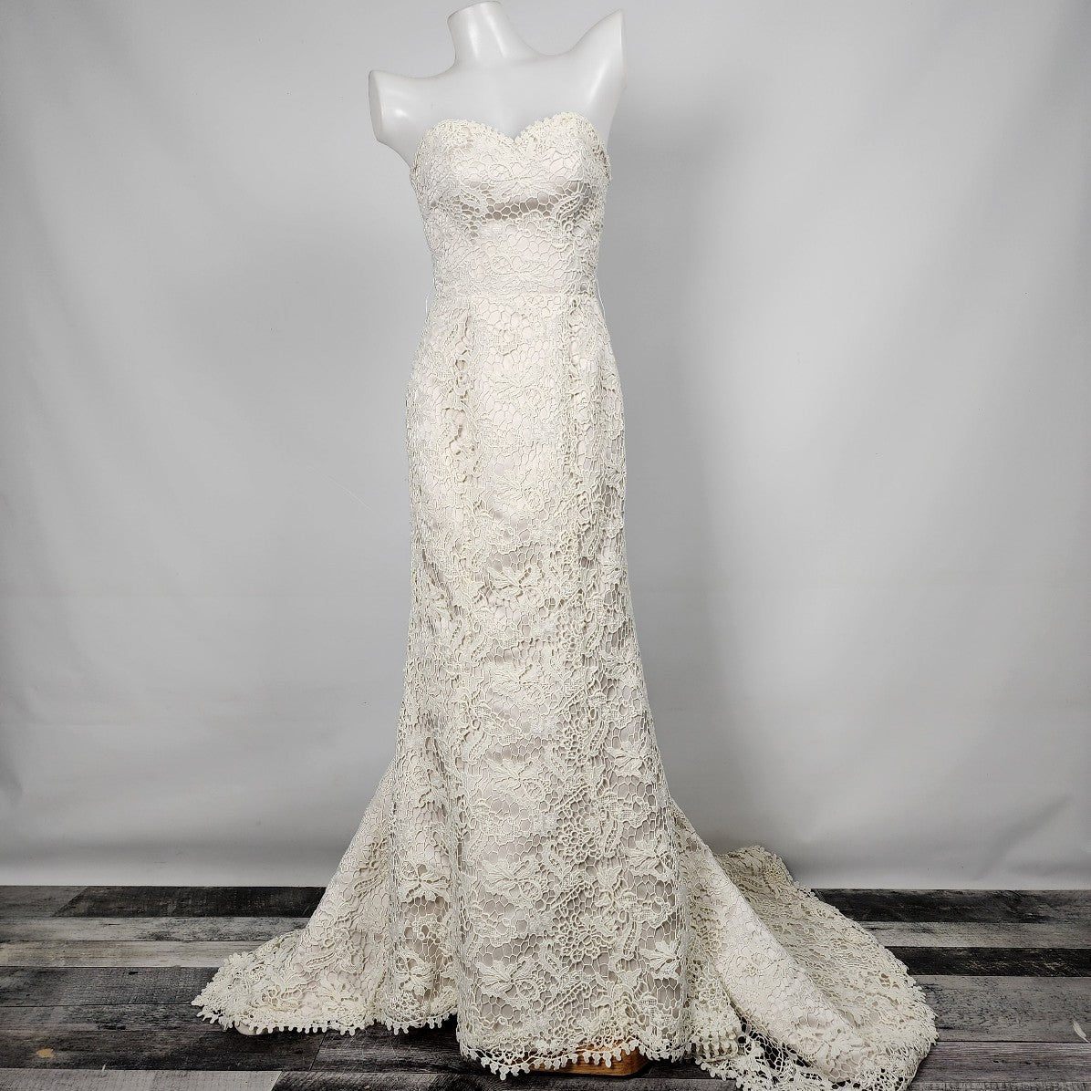 Justin Alexander Vintage Inspired Crochet Wedding Gown Dress Size 4