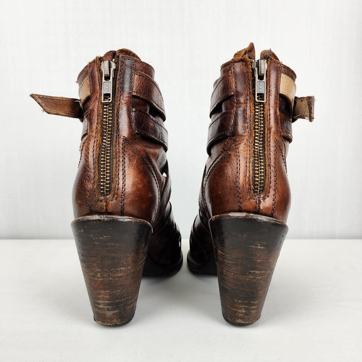 Freebird Joker Brown Leather Peep Toe Booties Size 9