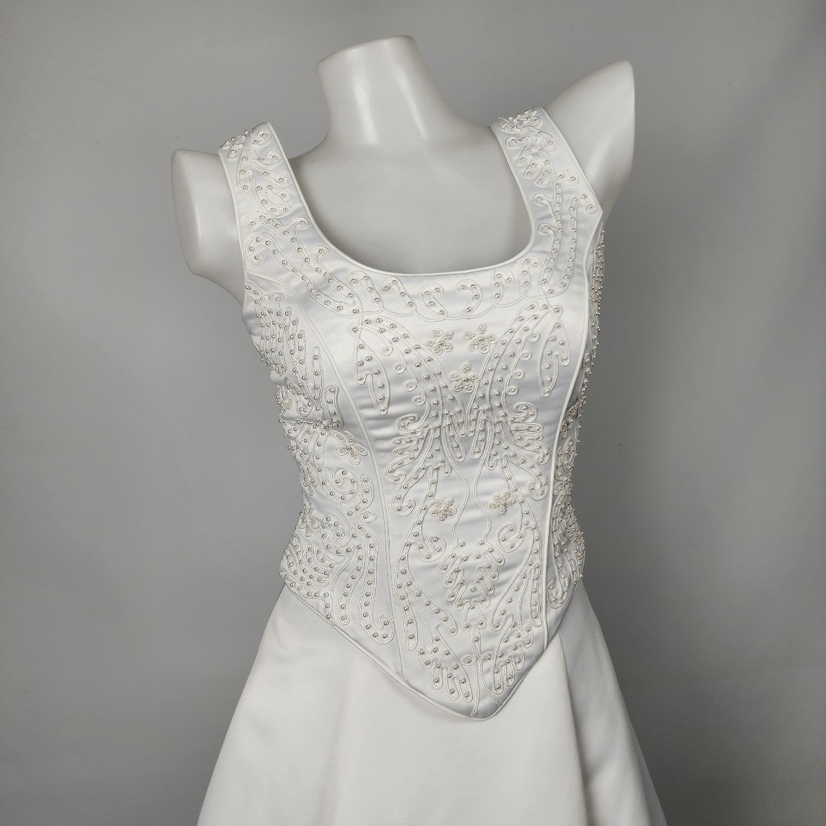 Ginza Collection White Embroidered Bodice 2 Piece Wedding Gown Size XS