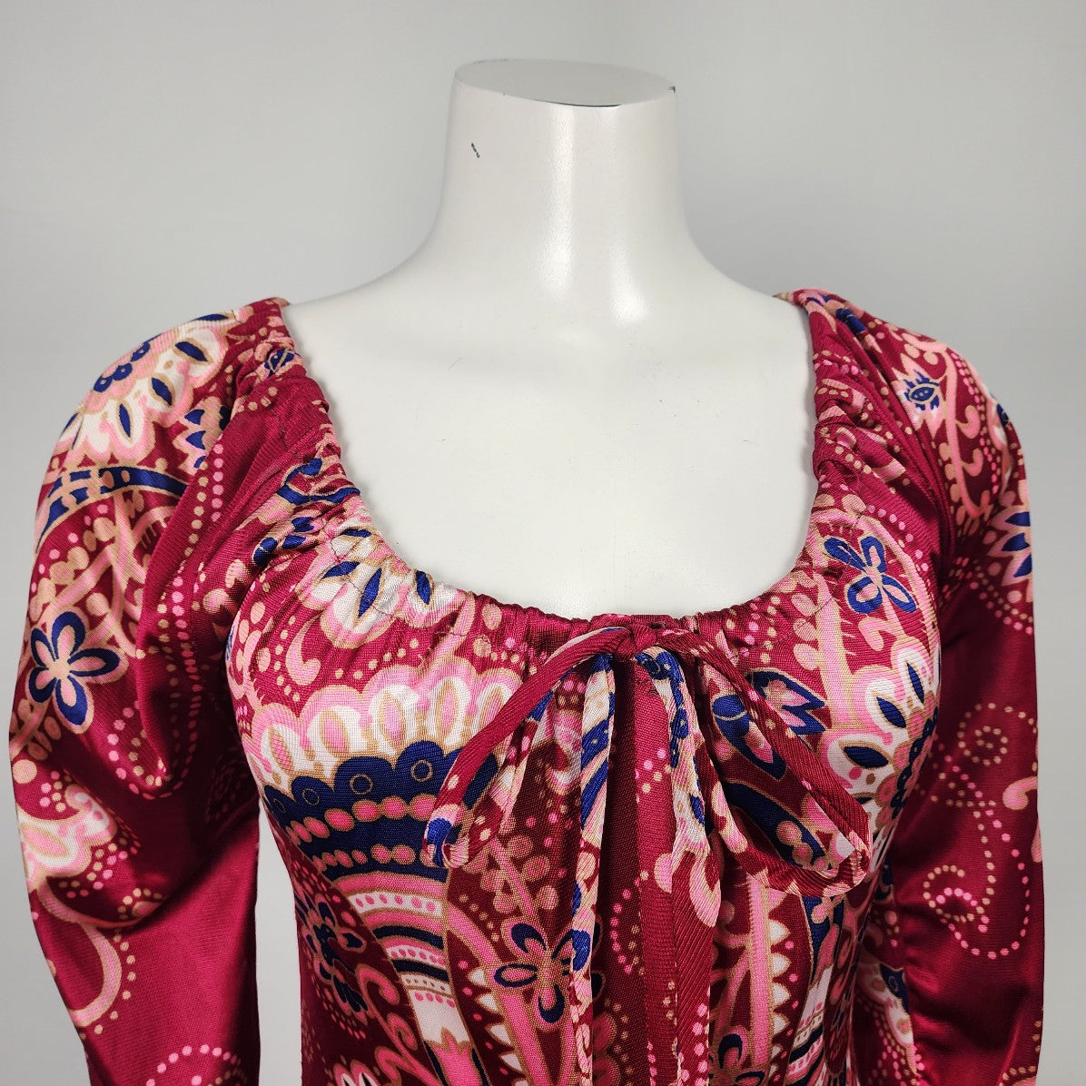Vintage Kay Bros Red Floral Long Maxi Dress Size S