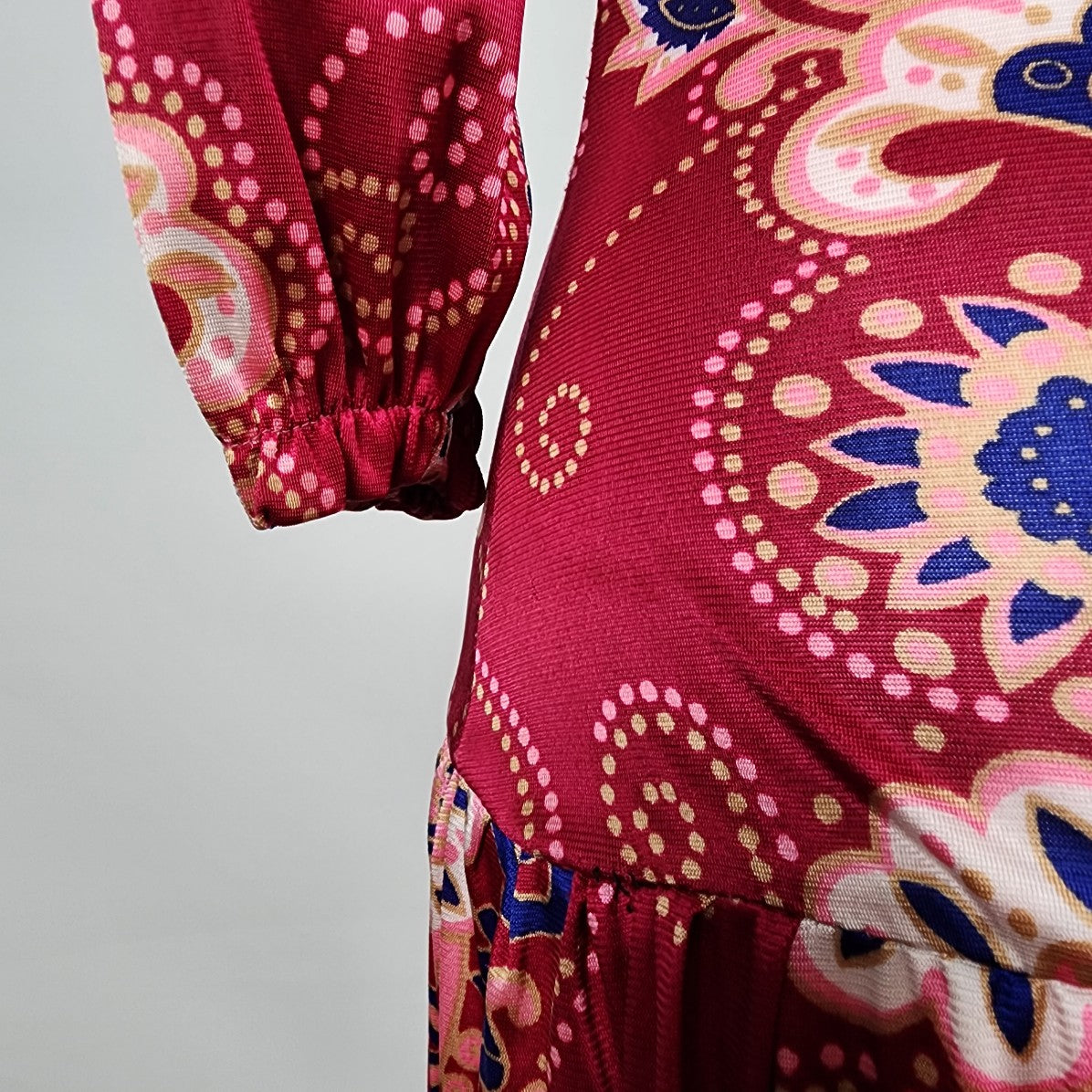 Vintage Kay Bros Red Floral Long Maxi Dress Size S