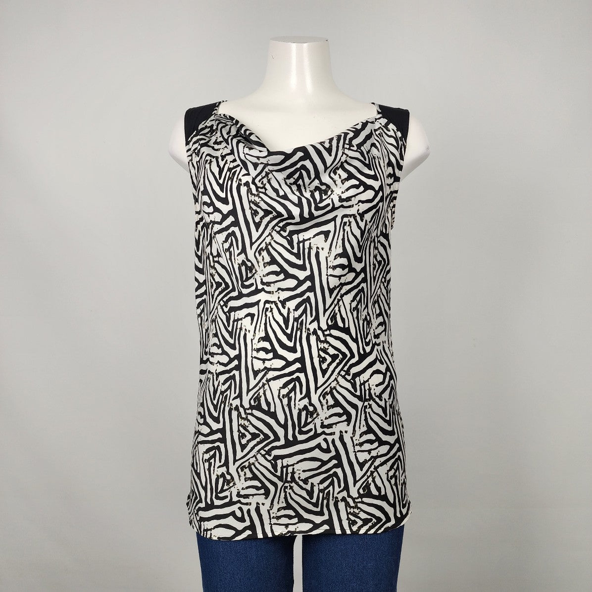 Mexx Black & White Abstract Sleeveless Top Size M