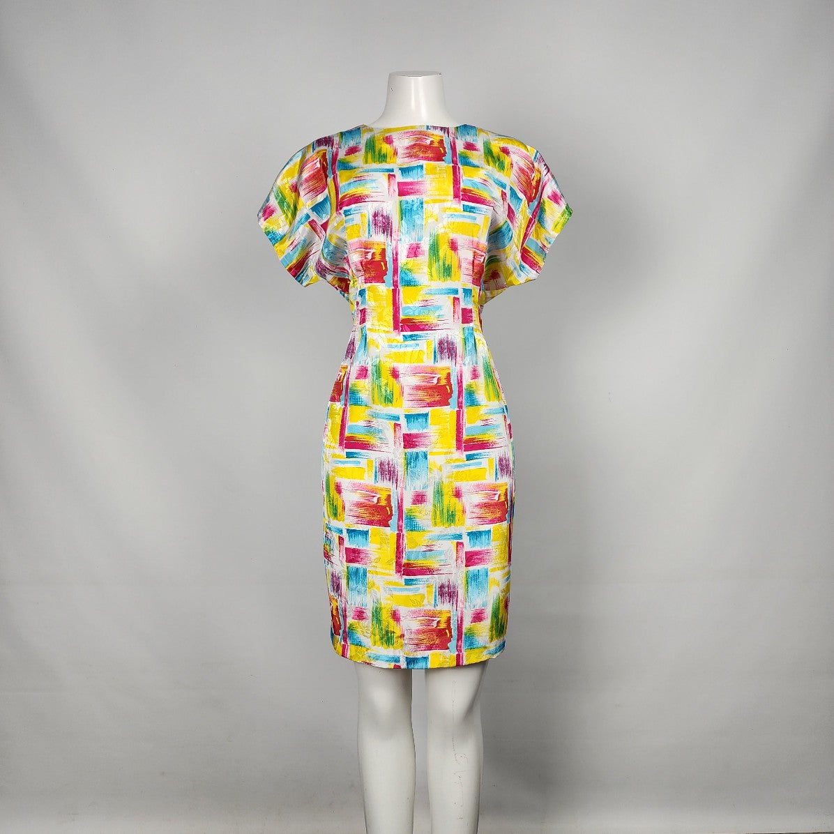 Vintage Handmade Yellow & Pink Shift Dress Size M