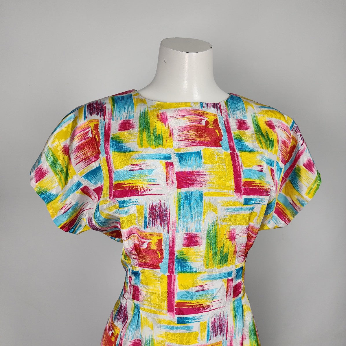 Vintage Handmade Yellow & Pink Shift Dress Size M