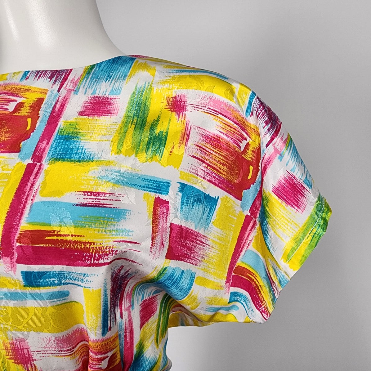 Vintage Handmade Yellow & Pink Shift Dress Size M