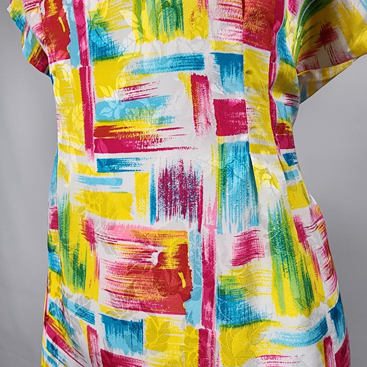 Vintage Handmade Yellow & Pink Shift Dress Size M