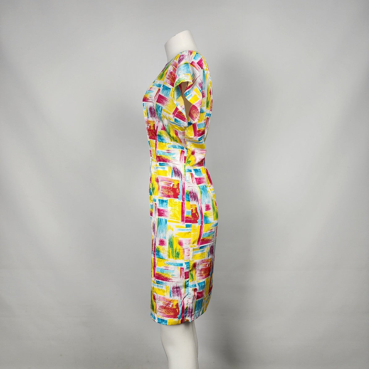 Vintage Handmade Yellow & Pink Shift Dress Size M