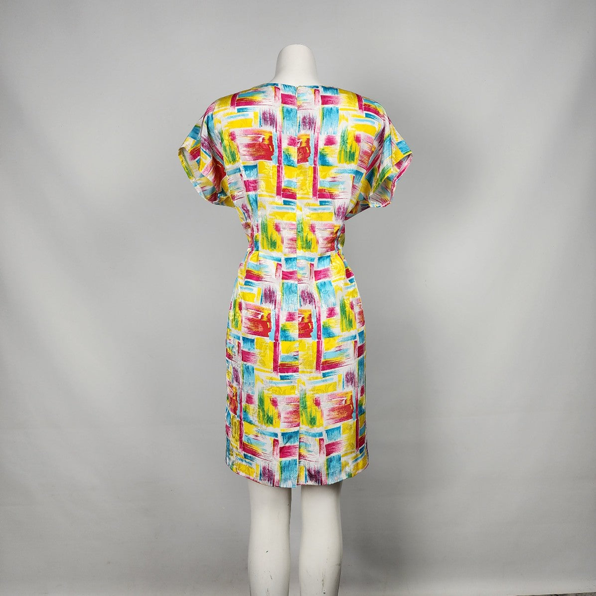 Vintage Handmade Yellow & Pink Shift Dress Size M