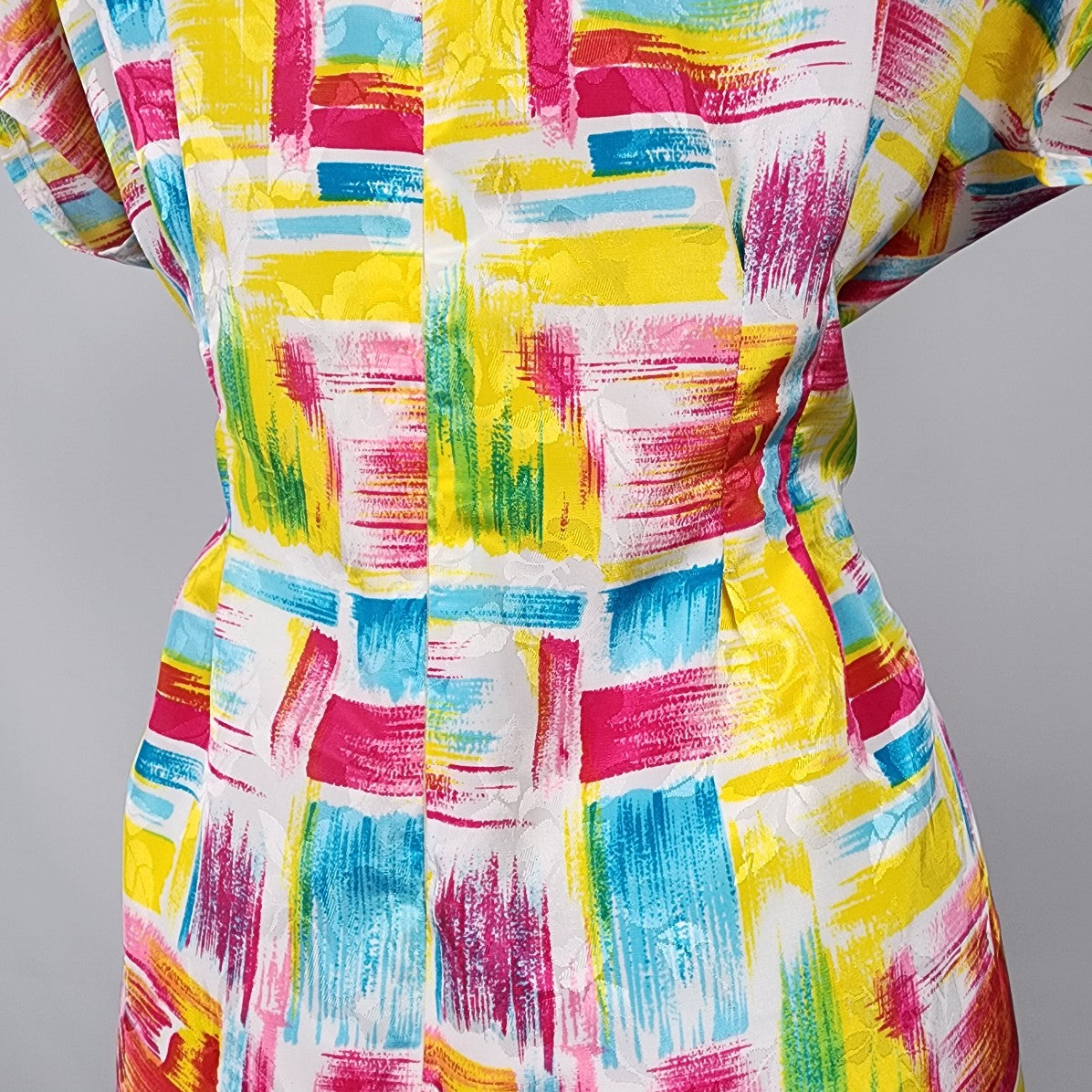 Vintage Handmade Yellow & Pink Shift Dress Size M