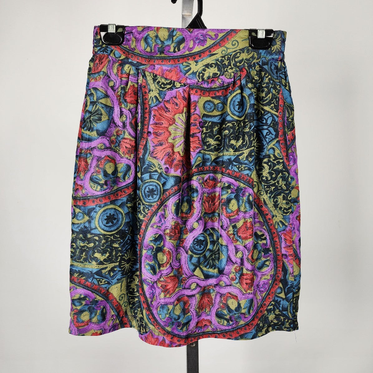 Vintage Impulse Blue & Purple Floral Silk Skirt Size S