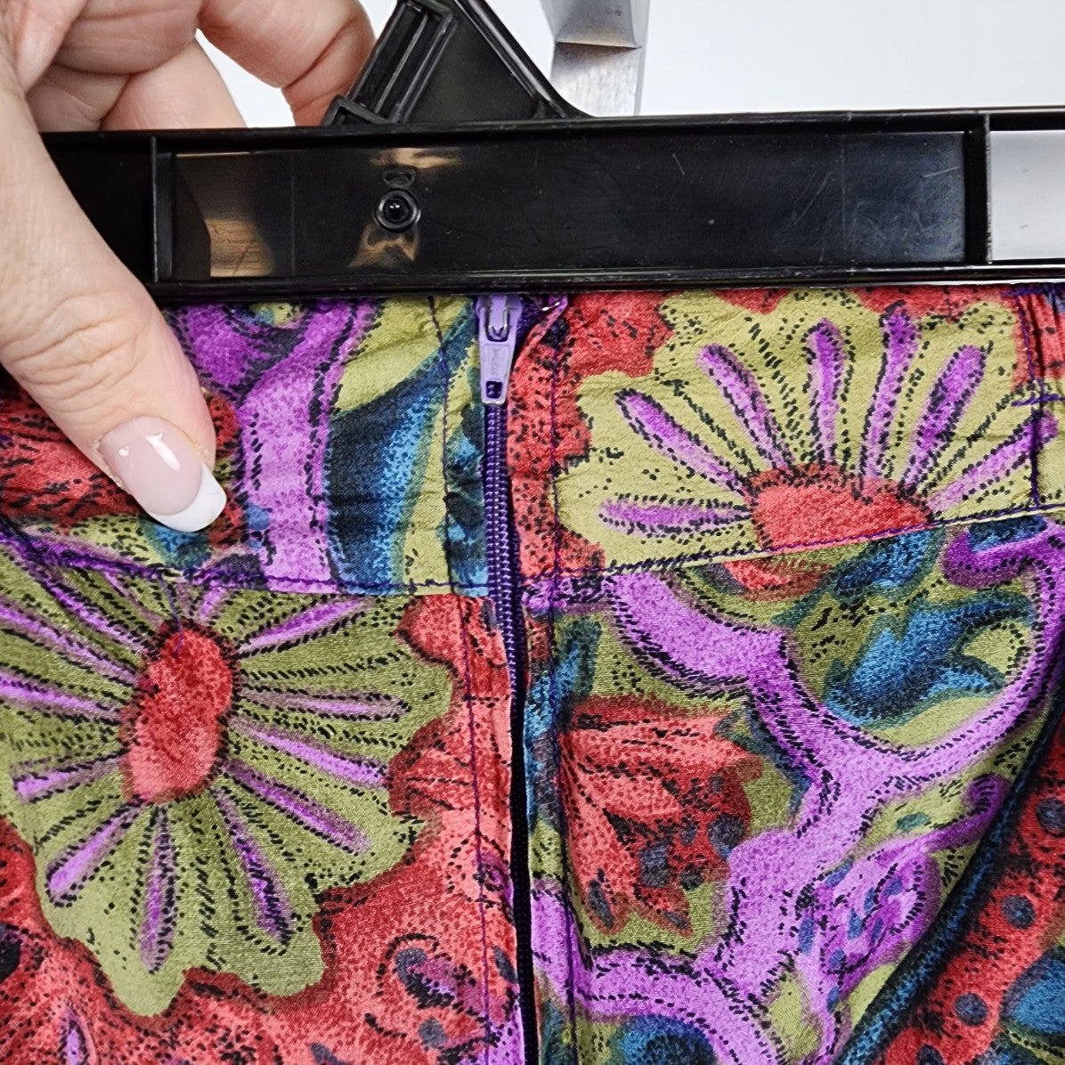 Vintage Impulse Blue & Purple Floral Silk Skirt Size S