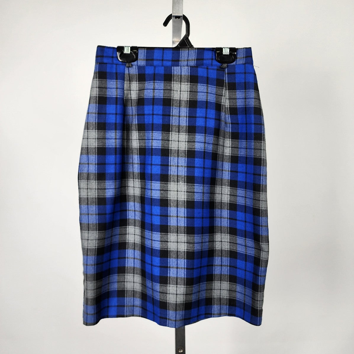 Vintage Blue Wool Plaid Pencil Skirt Size S