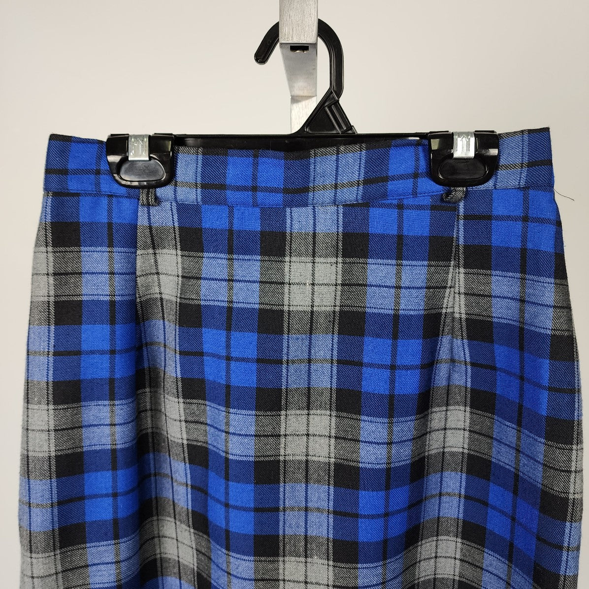 Vintage Blue Wool Plaid Pencil Skirt Size S