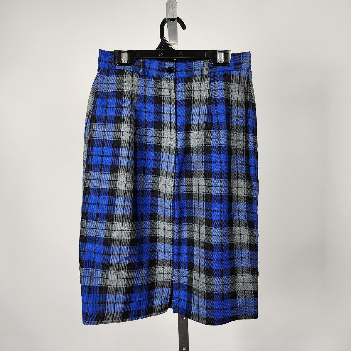 Vintage Blue Wool Plaid Pencil Skirt Size S