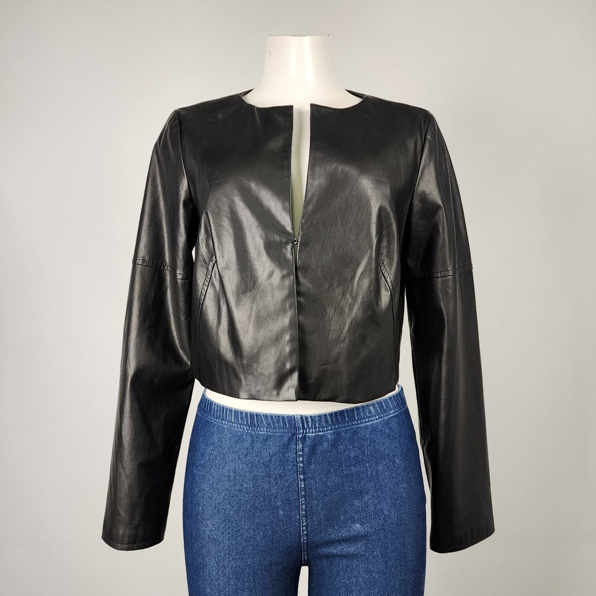 Comma Black Vegan Leather Cropped Jacket Size M