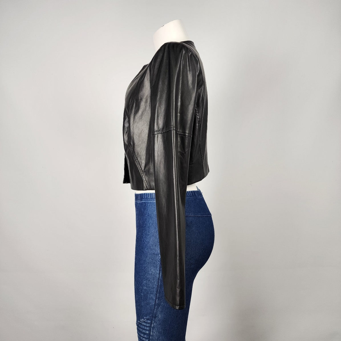 Comma Black Vegan Leather Cropped Jacket Size M