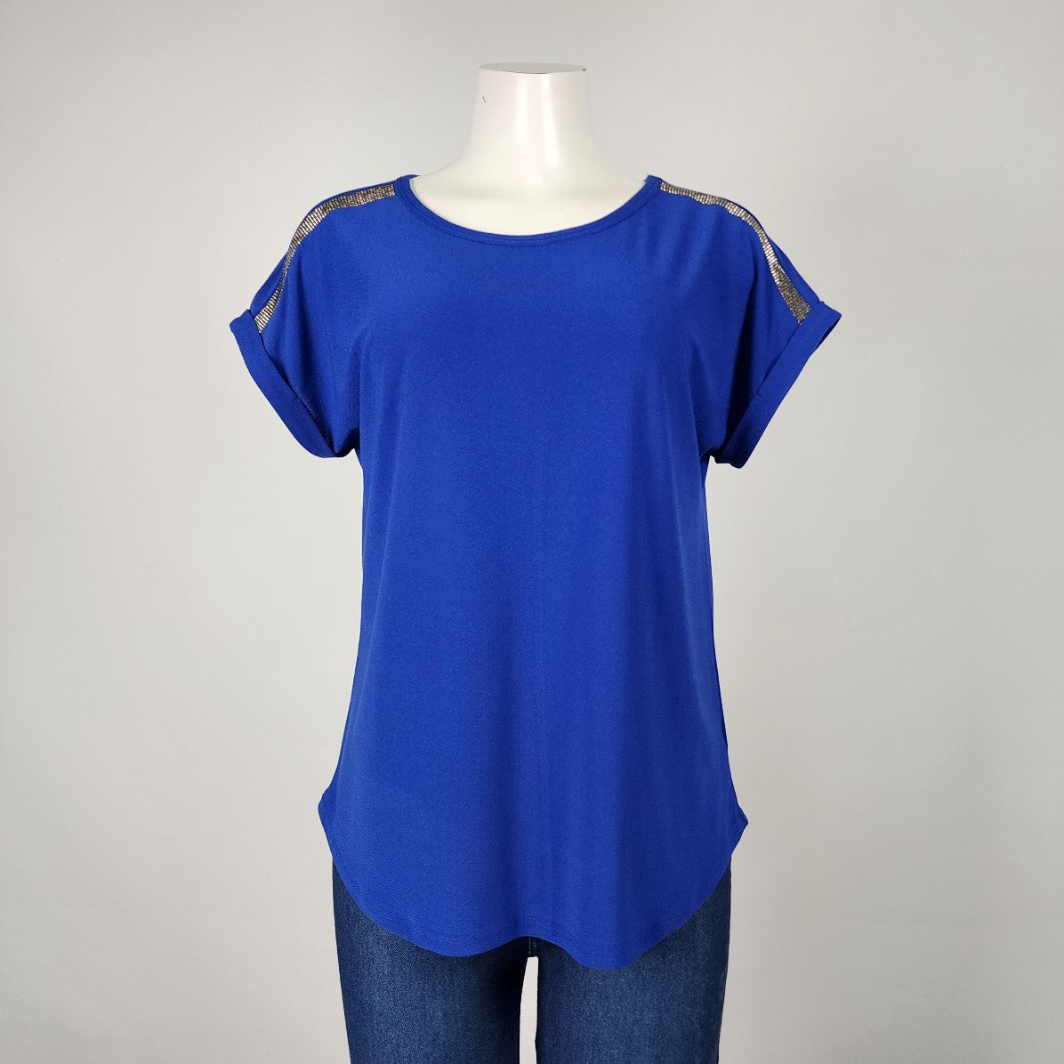 89th + Madison Blue Metallic Short Sleeve Top Size L