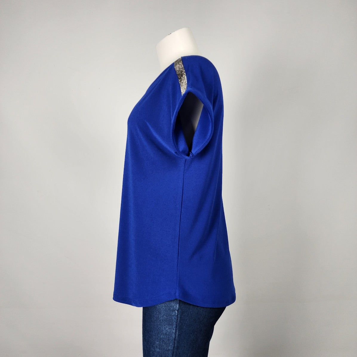 89th + Madison Blue Metallic Short Sleeve Top Size L
