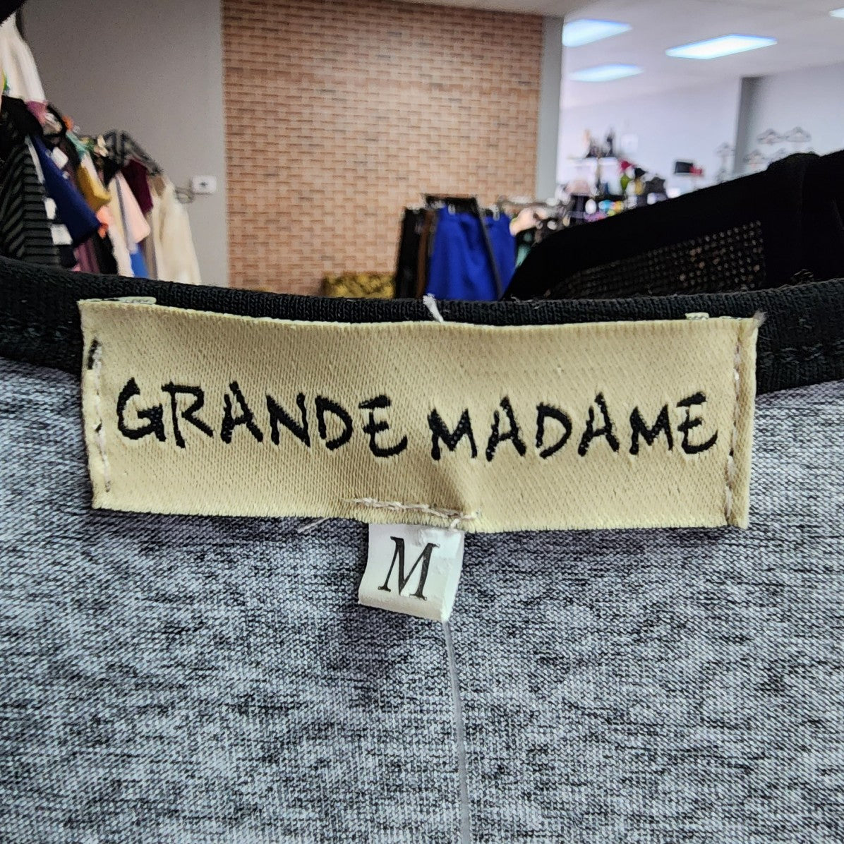 Grande Madame Blue News Print Sequined Top Size M