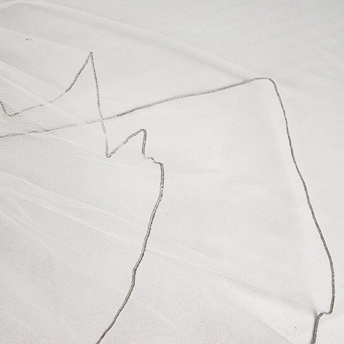 White 2 Layer Beaded Comb Silver Trim Veil
