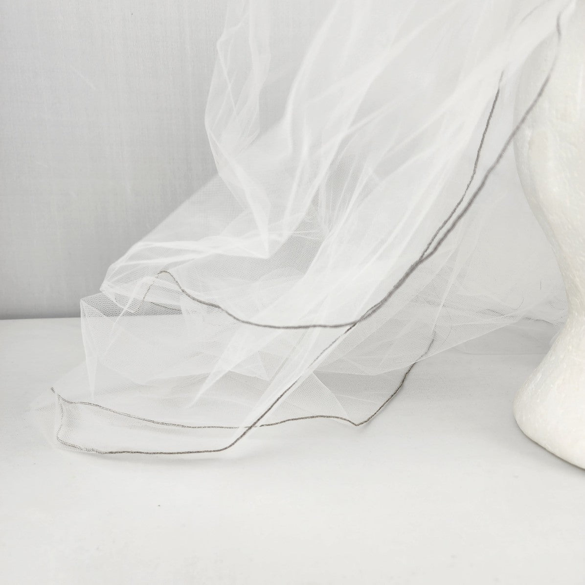 White 2 Layer Beaded Comb Silver Trim Veil