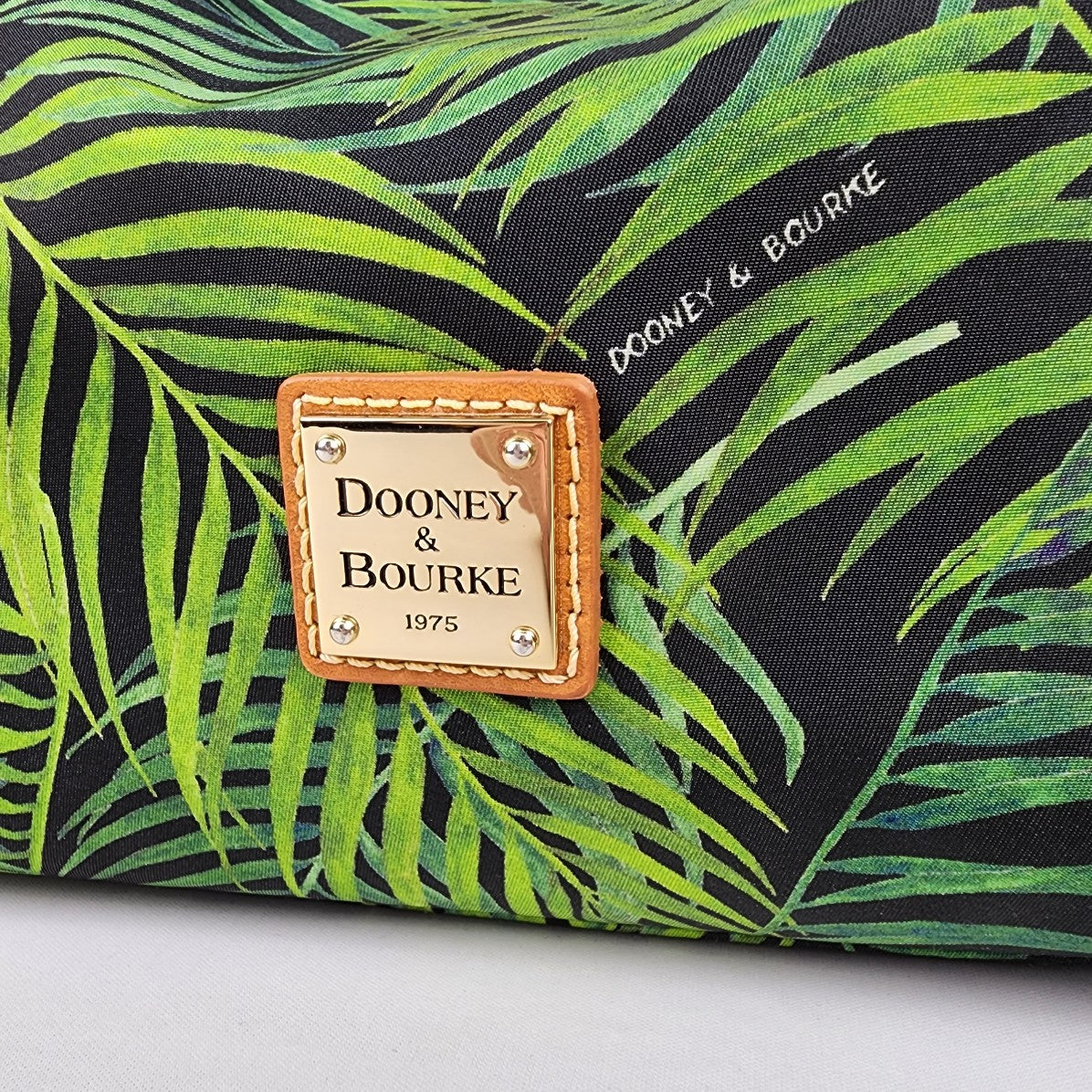 Dooney & Bourke Leather Trimmed Green Tropical Print Shoulder Purse