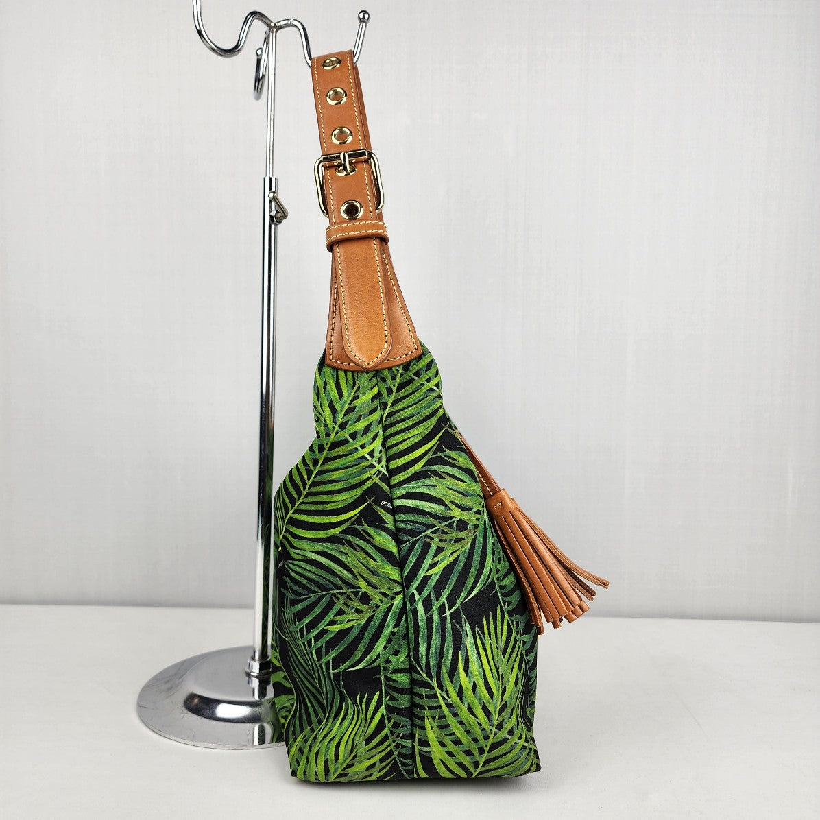 Dooney & Bourke Leather Trimmed Green Tropical Print Shoulder Purse