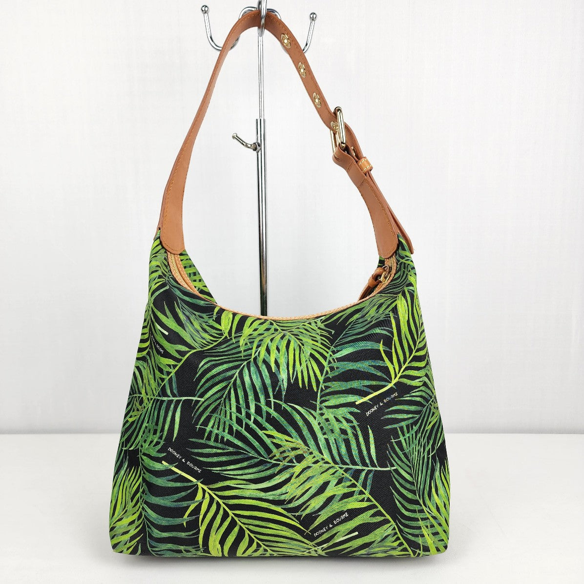Dooney & Bourke Leather Trimmed Green Tropical Print Shoulder Purse