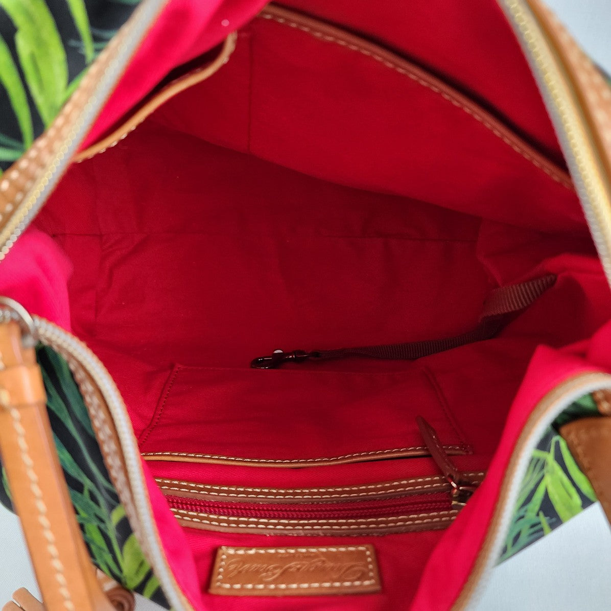 Dooney & Bourke Leather Trimmed Green Tropical Print Shoulder Purse