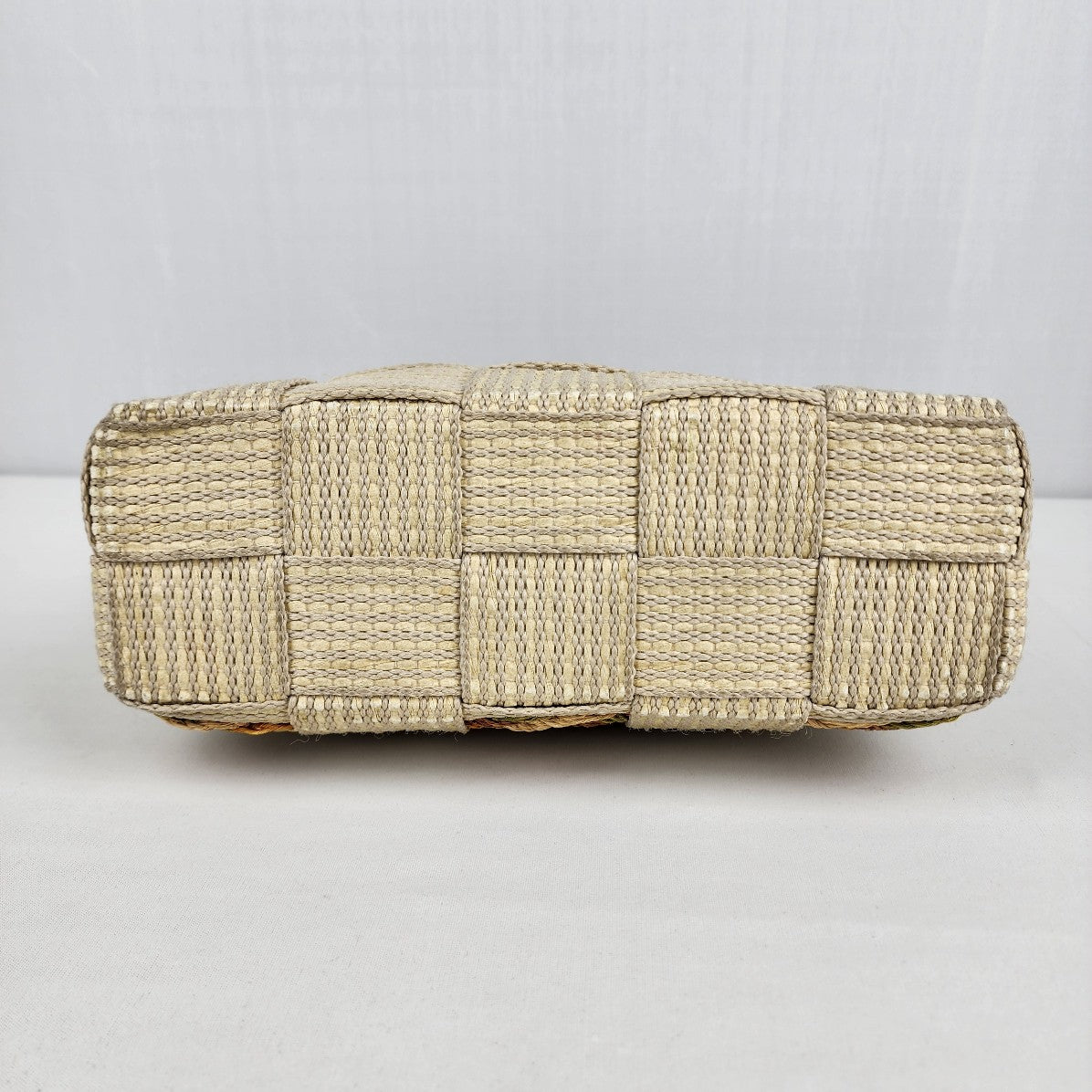 Vintage Alma Beige Woven Top Handle Clutch Purse