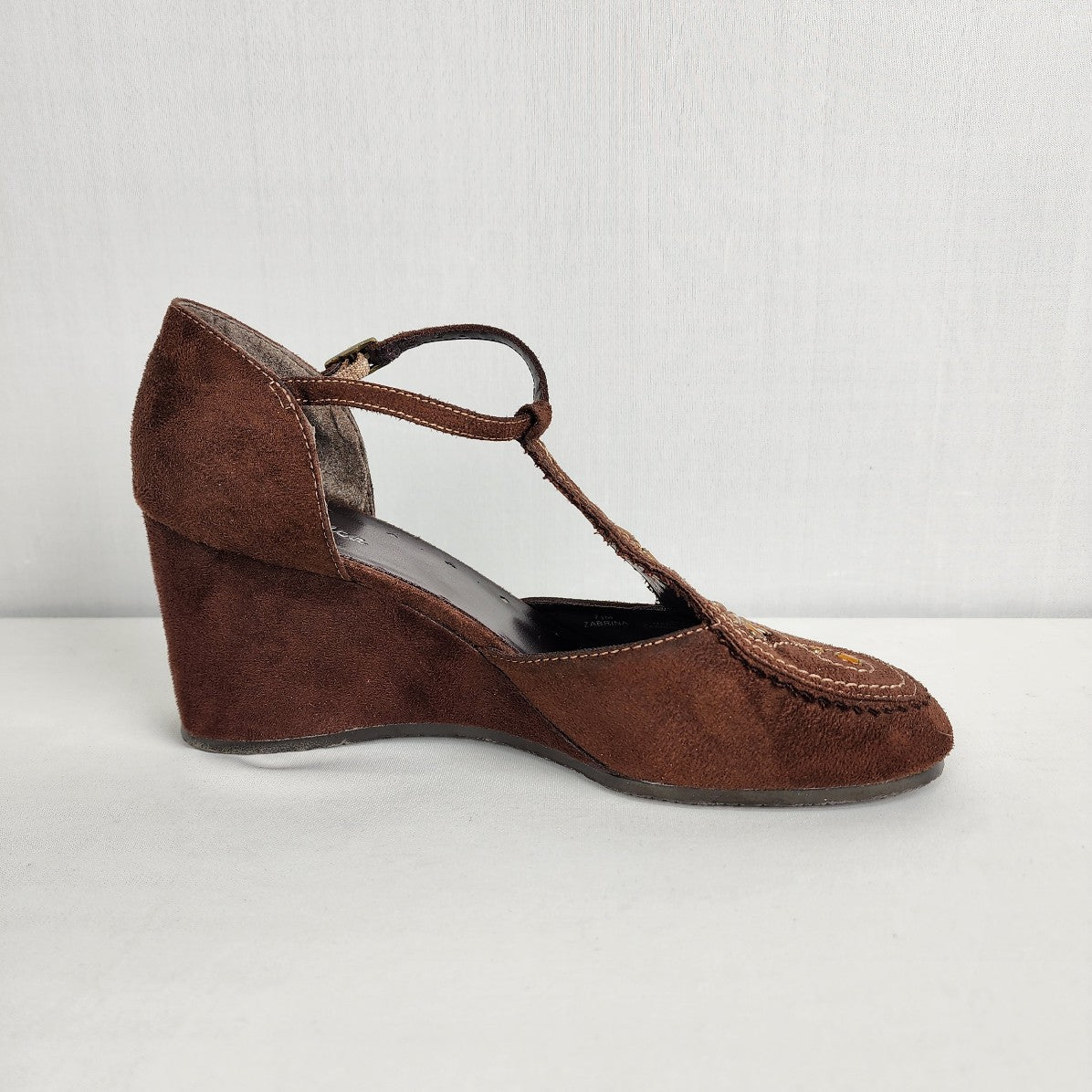 Jessica Chocolate Brown Flower Ankle Strap Wedge Shoes Size 7.5
