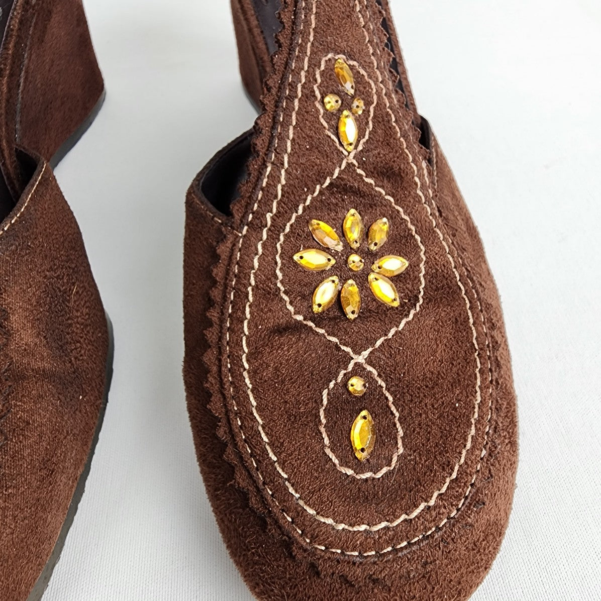 Jessica Chocolate Brown Flower Ankle Strap Wedge Shoes Size 7.5