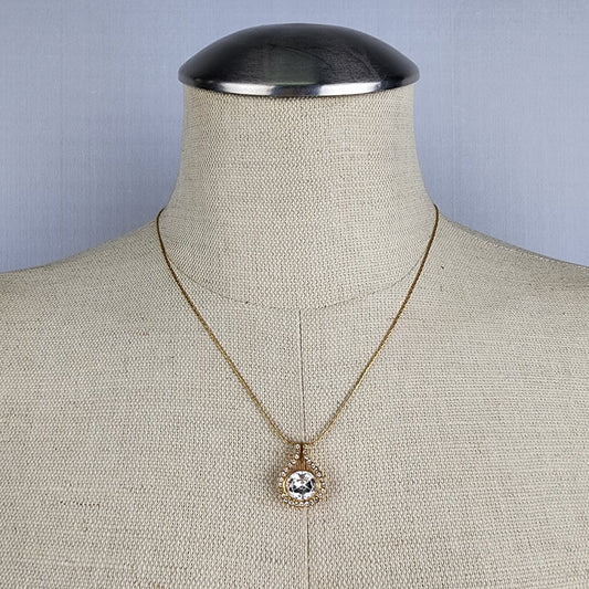 FAC Gold Tone Chain Clear Rhinestone Dainty Necklace
