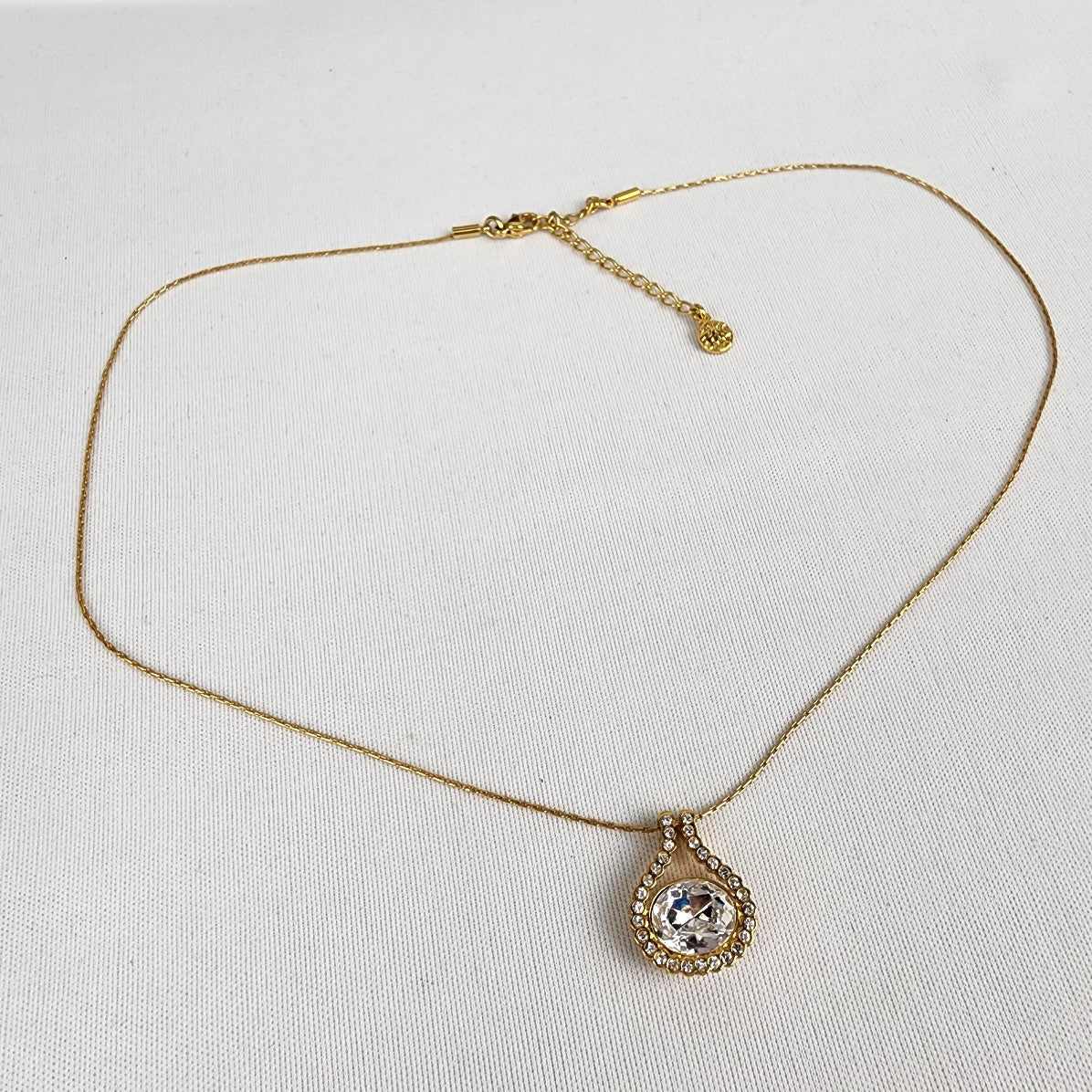 FAC Gold Tone Chain Clear Rhinestone Dainty Necklace