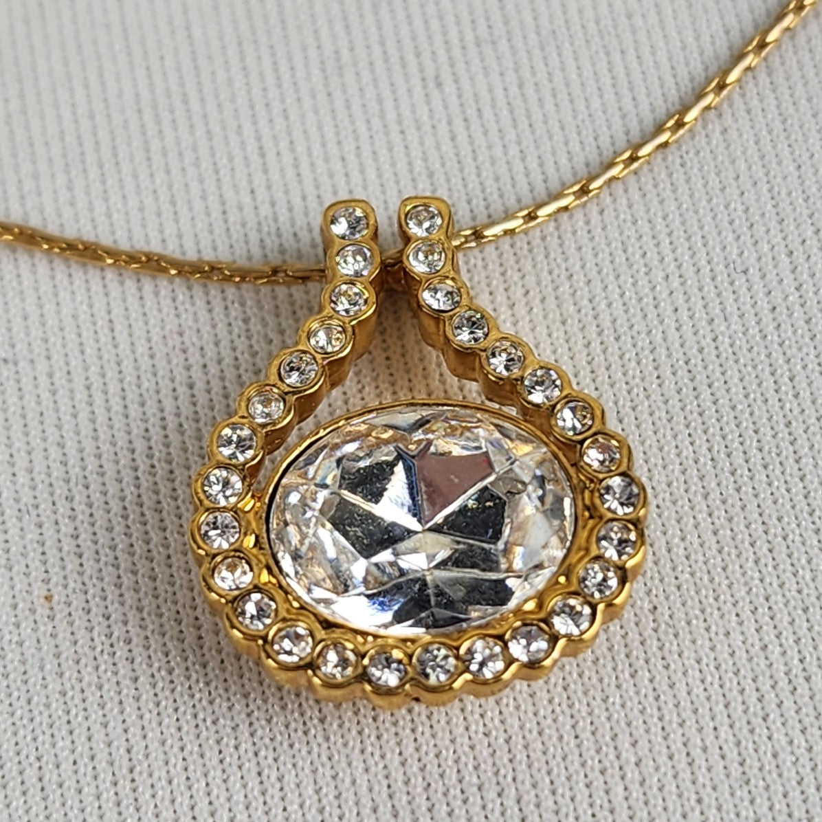 FAC Gold Tone Chain Clear Rhinestone Dainty Necklace