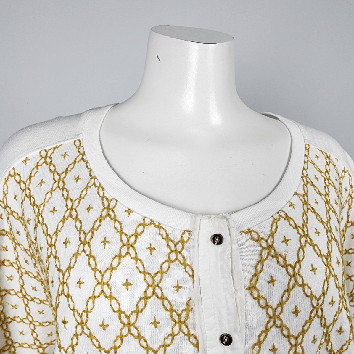 We the Free White & Yellow Cotton Long Sleeve Top Size S/M