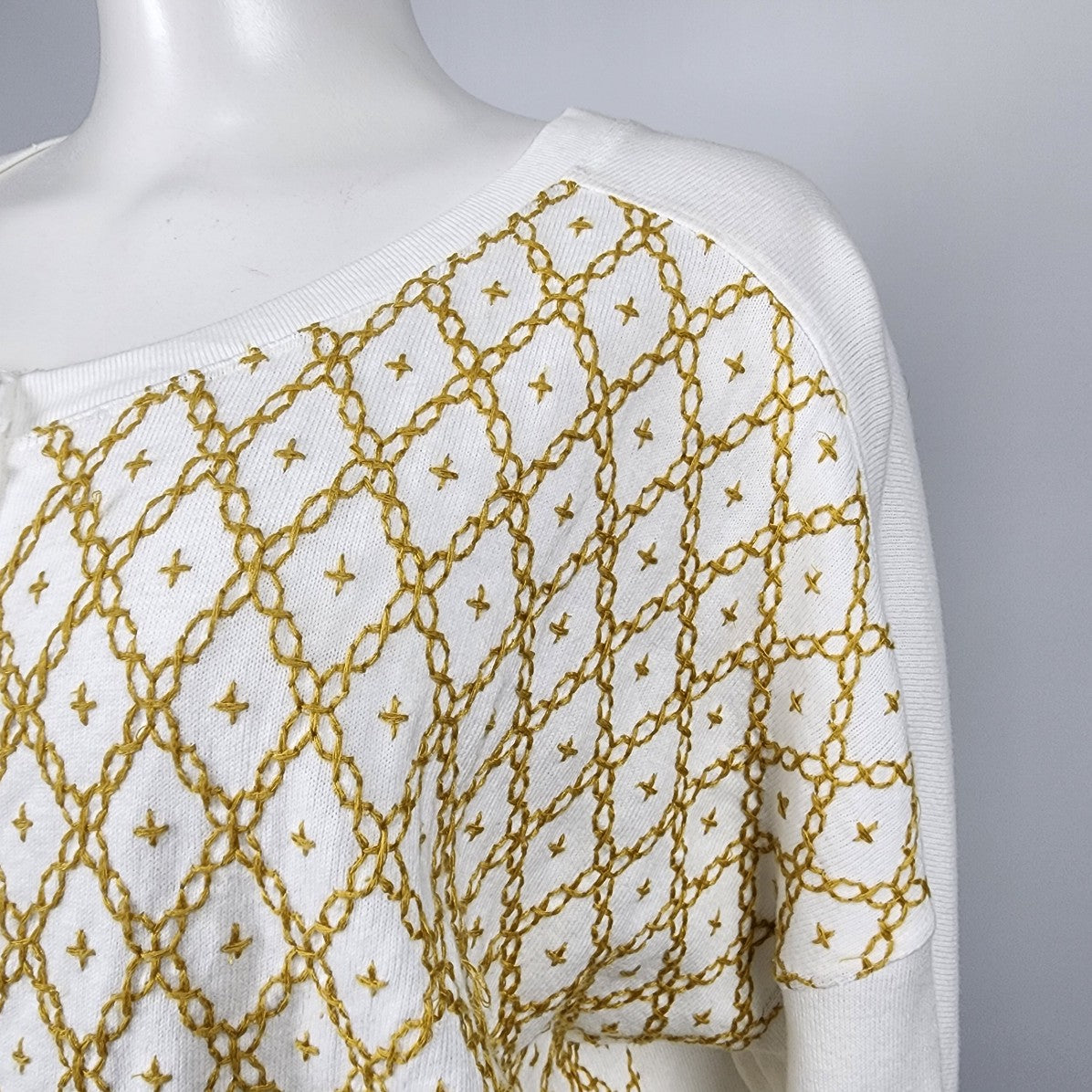 We the Free White & Yellow Cotton Long Sleeve Top Size S/M