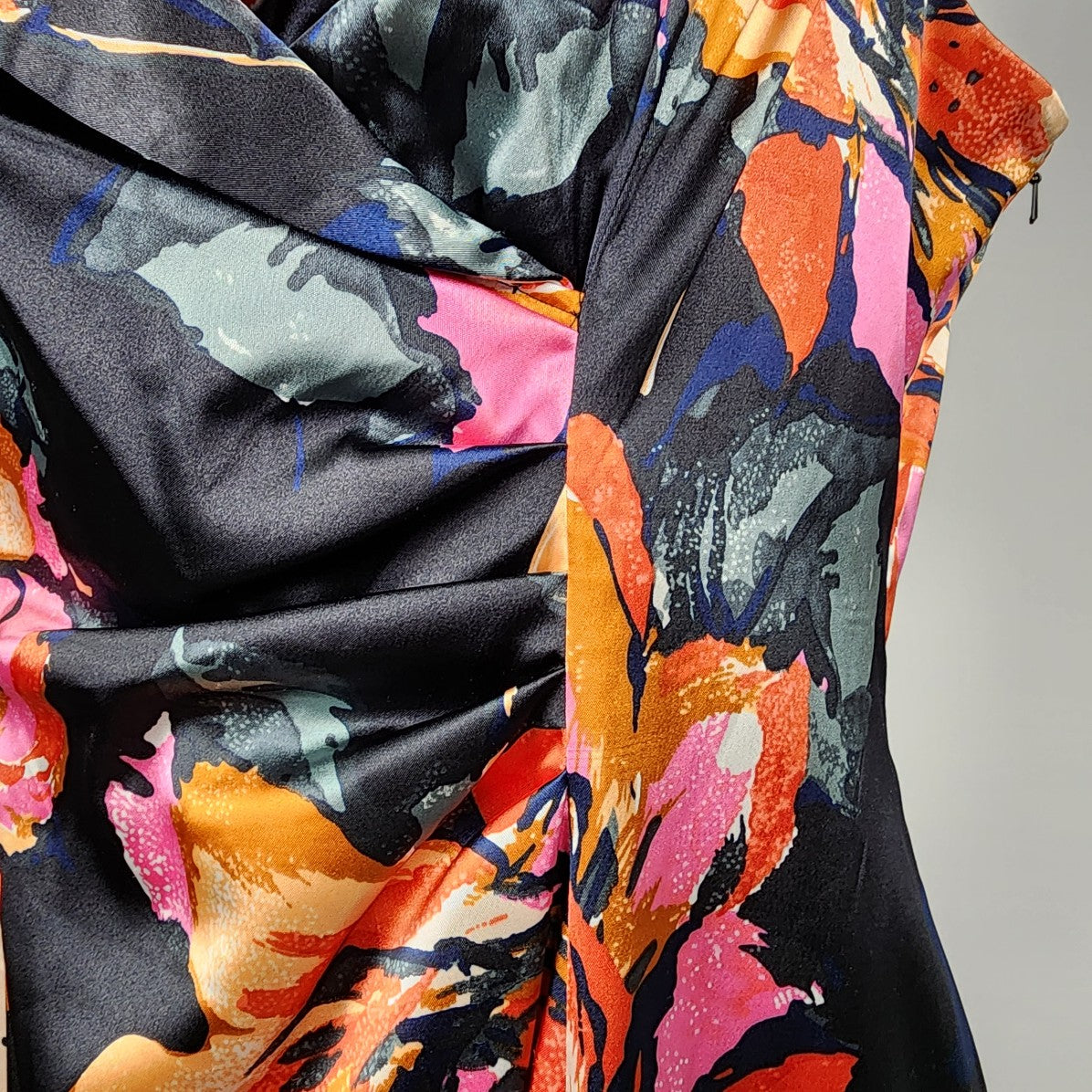 Evan Picone Black & Orange Floral Sleeveless Dress Size 16