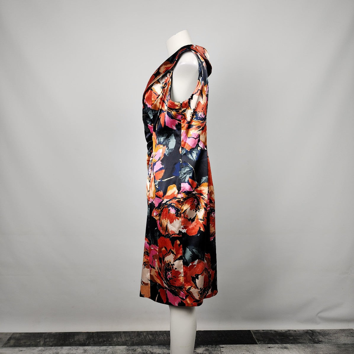 Evan Picone Black & Orange Floral Sleeveless Dress Size 16