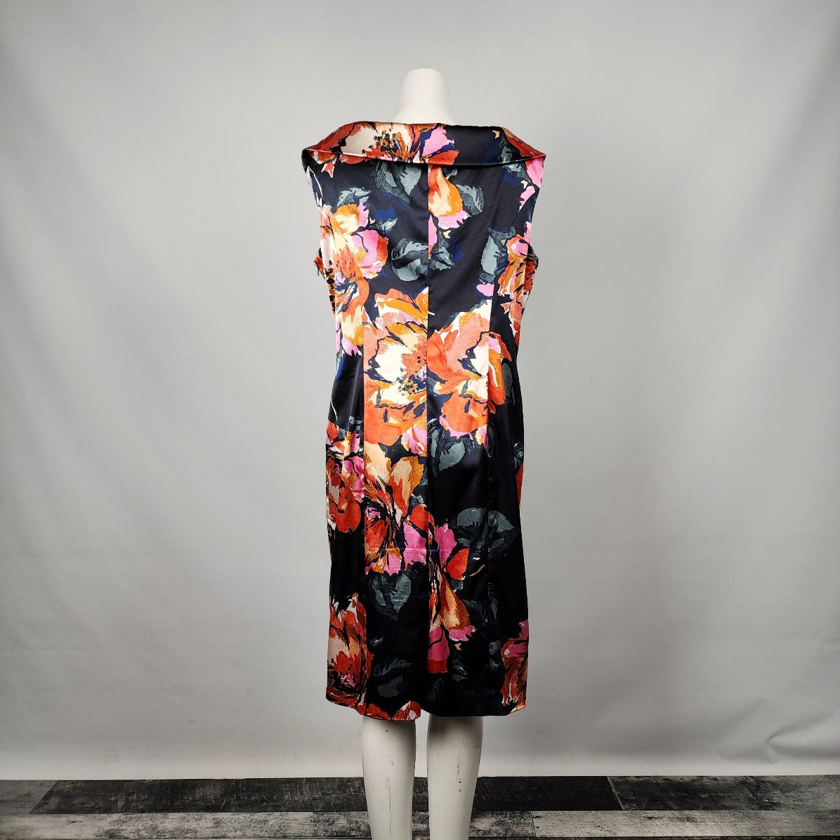 Evan Picone Black & Orange Floral Sleeveless Dress Size 16