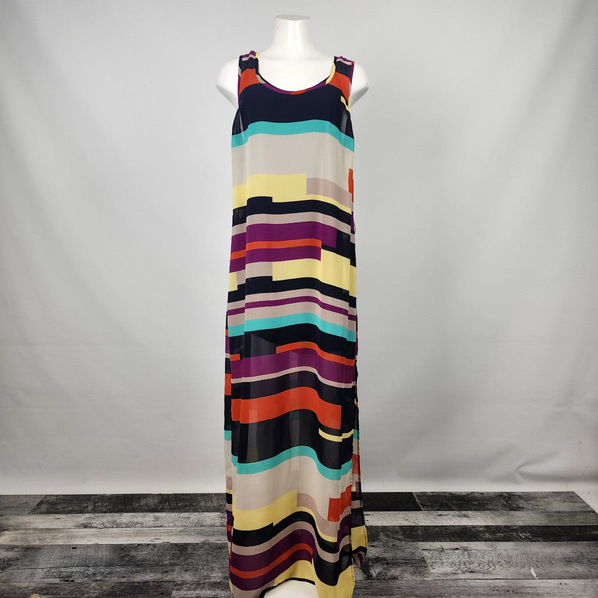 Guess Colorful Maxi Striped Sleeveless Dress Size L/XL