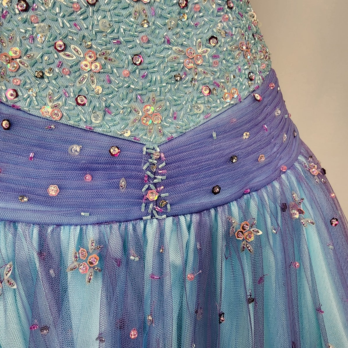 Alfred Angelo Blue Beaded Mermaid Floral Tulle Grad Prom Studded Gown Size S