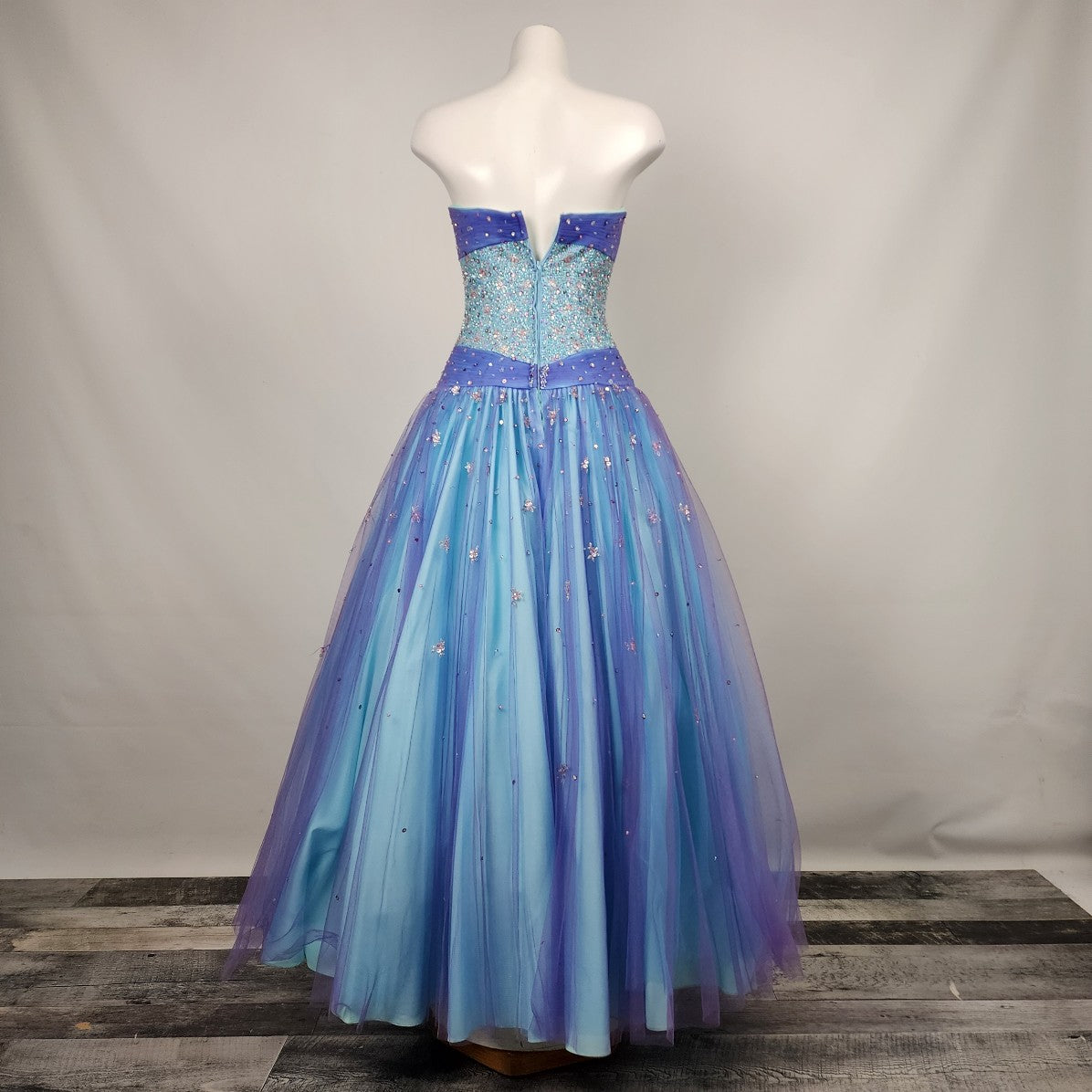 Alfred Angelo Blue Beaded Mermaid Floral Tulle Grad Prom Studded Gown Size S