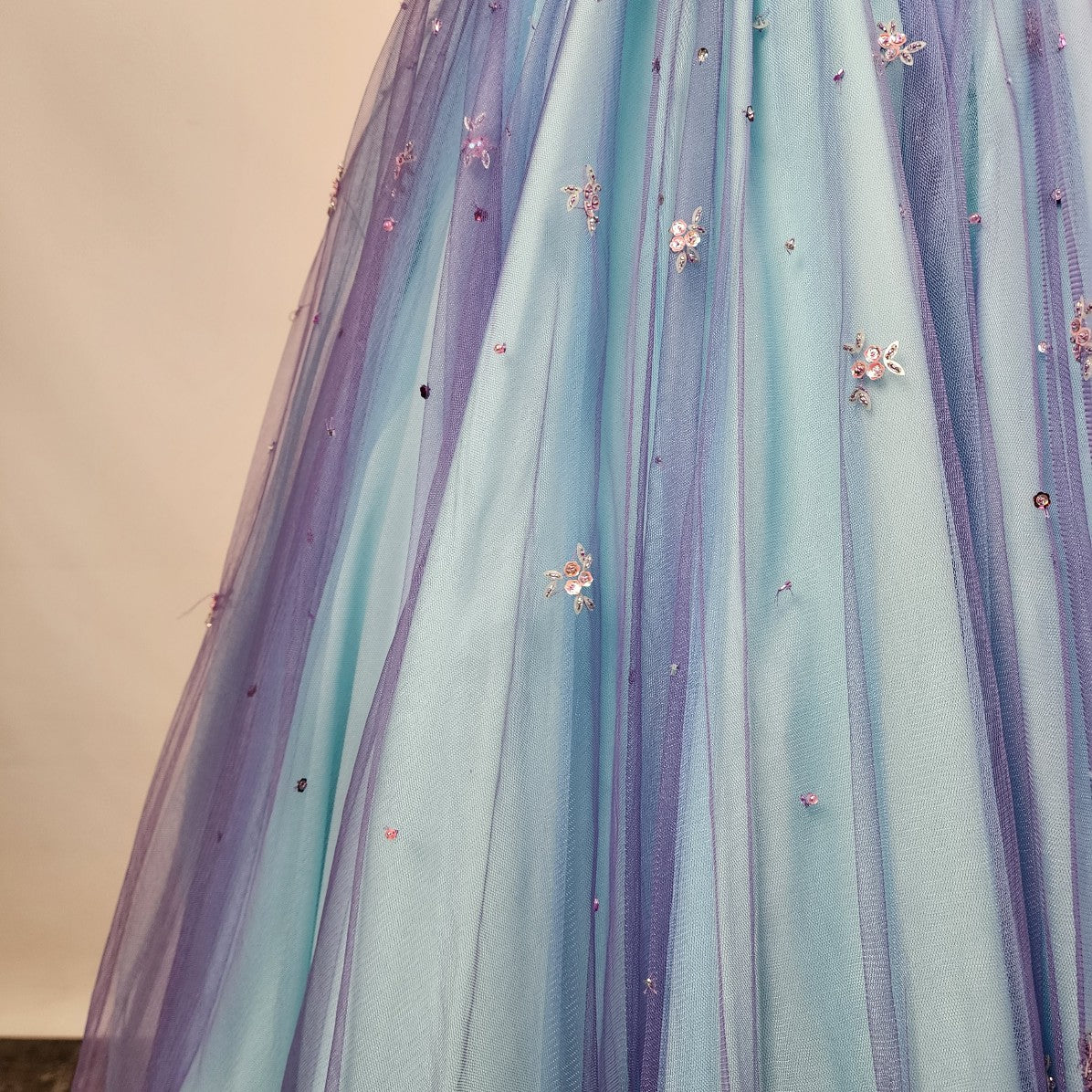 Alfred Angelo Blue Beaded Mermaid Floral Tulle Grad Prom Studded Gown Size S
